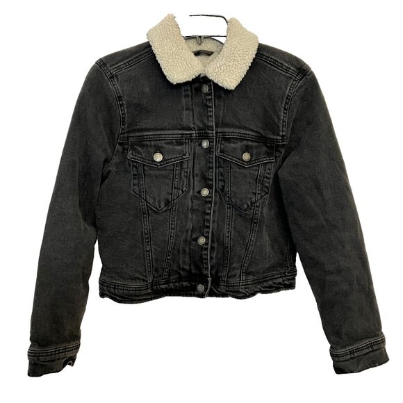 Hollister Jackets & Blazers - Hollister Women Sherpa Lined Denim Jacket Cropped Charcoal Gray Jean Size Medium